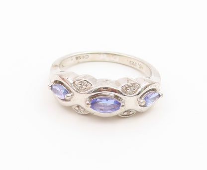 925 Sterling Silver Vintage Ring Elegant Three Stone Tanzanite Band Sz 8 RG36797