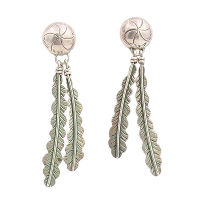 925 Sterling Silver Vintage Earrings SOUTHWESTERN Double Feather Dangle EG13731