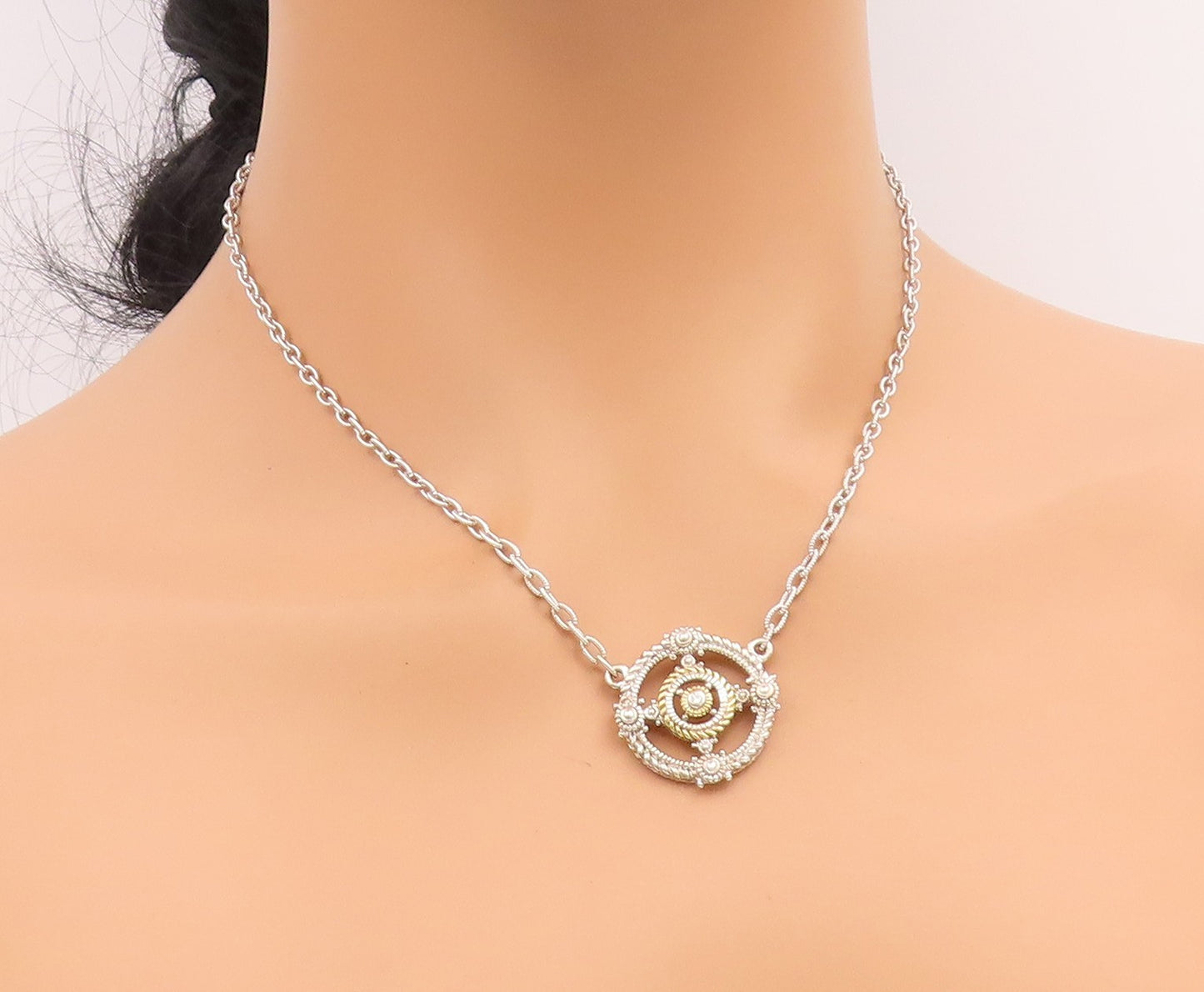 10k Gold & 925 Sterling Silver Vintage Necklace JUDITH RIPKA CZ Chain  NE4853