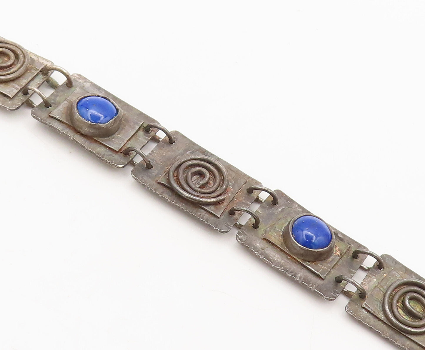 JRC 925 Silver  Vintage Modernist Welded Plates & Lapis Bracelet  BT10097