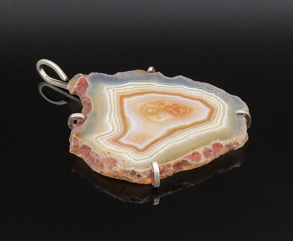 925 Sterling Silver  Vintage Large Unique Agate Statement Pendant  PT21569