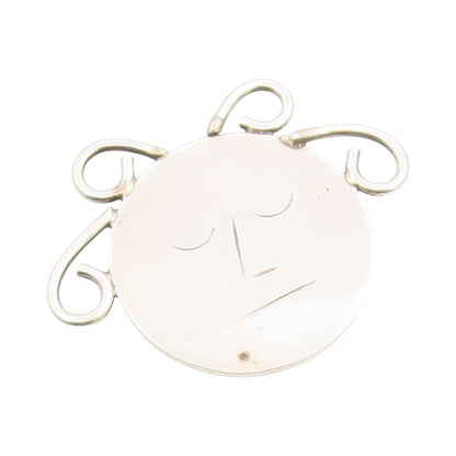 925 Sterling Silver Vintage Brooch Modernist Celestial Sleeping Moon Pin BP12039