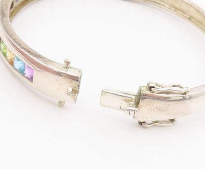 925 Sterling Silver Vintage Bracelet Multi Gemstone Channel Set Bangle  BT11660