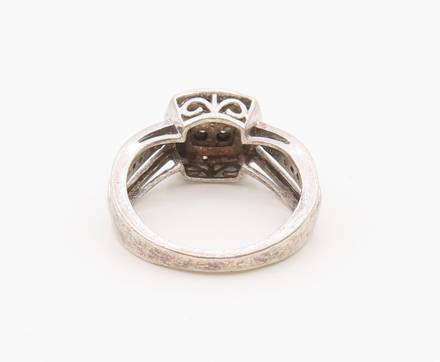 925 Sterling Silver Vintage Ring Real Diamonds Statement Band  Sz 4  RG36310