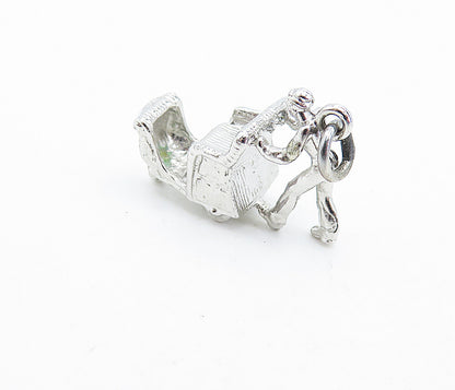 925 Sterling Silver  Vintage Shiny Man Pushing Carriage Drop Pendant  PT4759