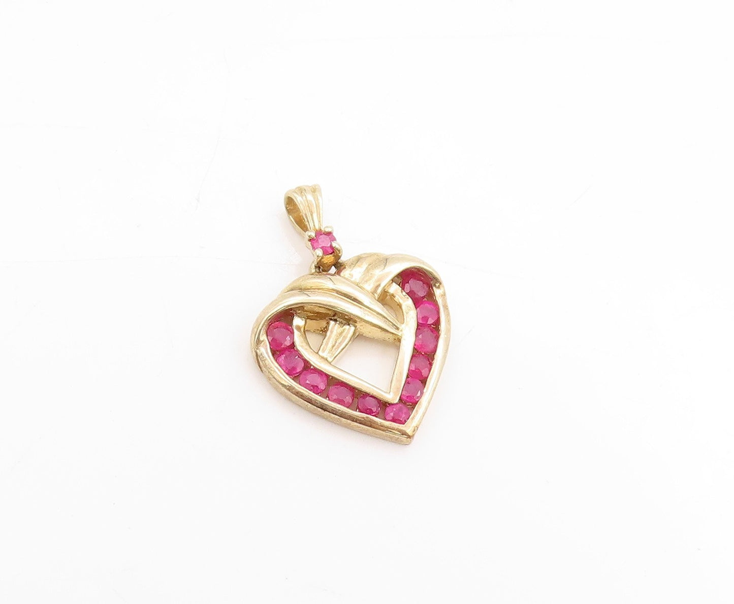 925 Sterling Silver Vintage Pendant Gold Plated Ruby Love Heart Charm  PT25104