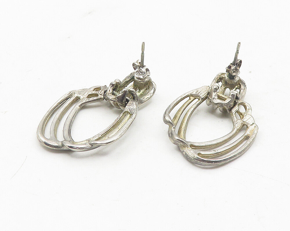 925 Sterling Silver  Vintage Dark Tone Split Hinge Drop Earrings  EG6241