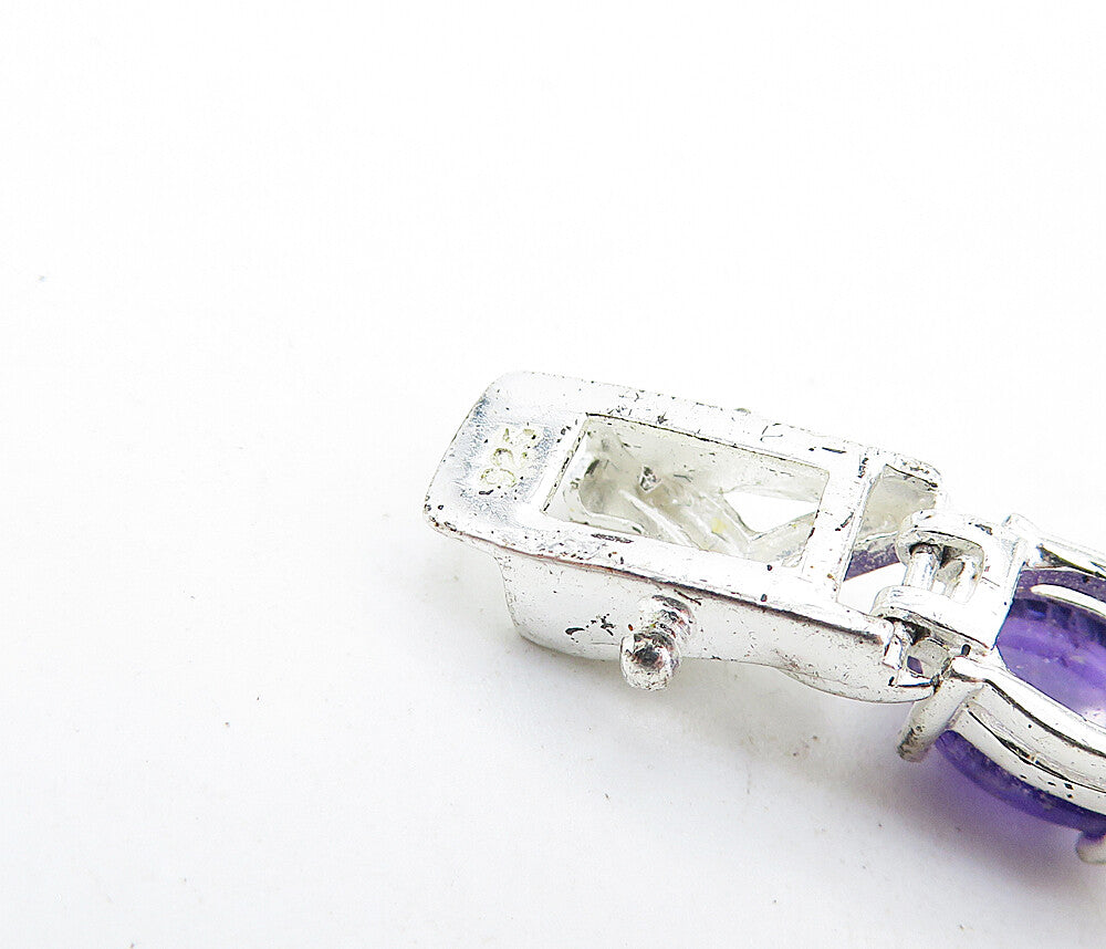 925 Sterling Silver  Cabochon Cut Amethyst Polished Chain Bracelet  BT3096