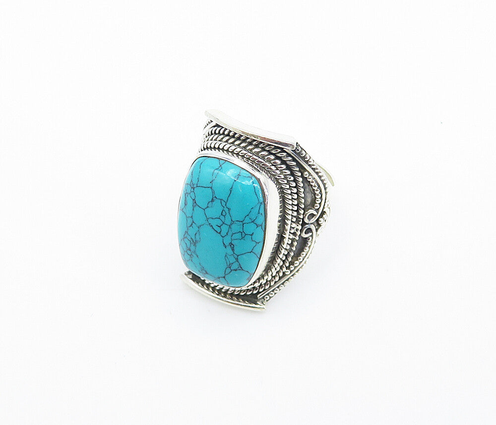 925 Sterling Silver  Cabochon Turquoise Rope Twist Cocktail Ring Sz 6  RG8531