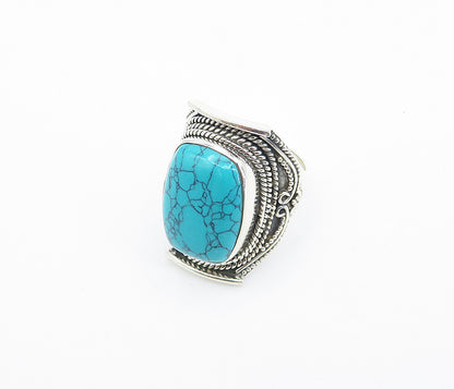925 Sterling Silver  Cabochon Turquoise Rope Twist Cocktail Ring Sz 6  RG8531