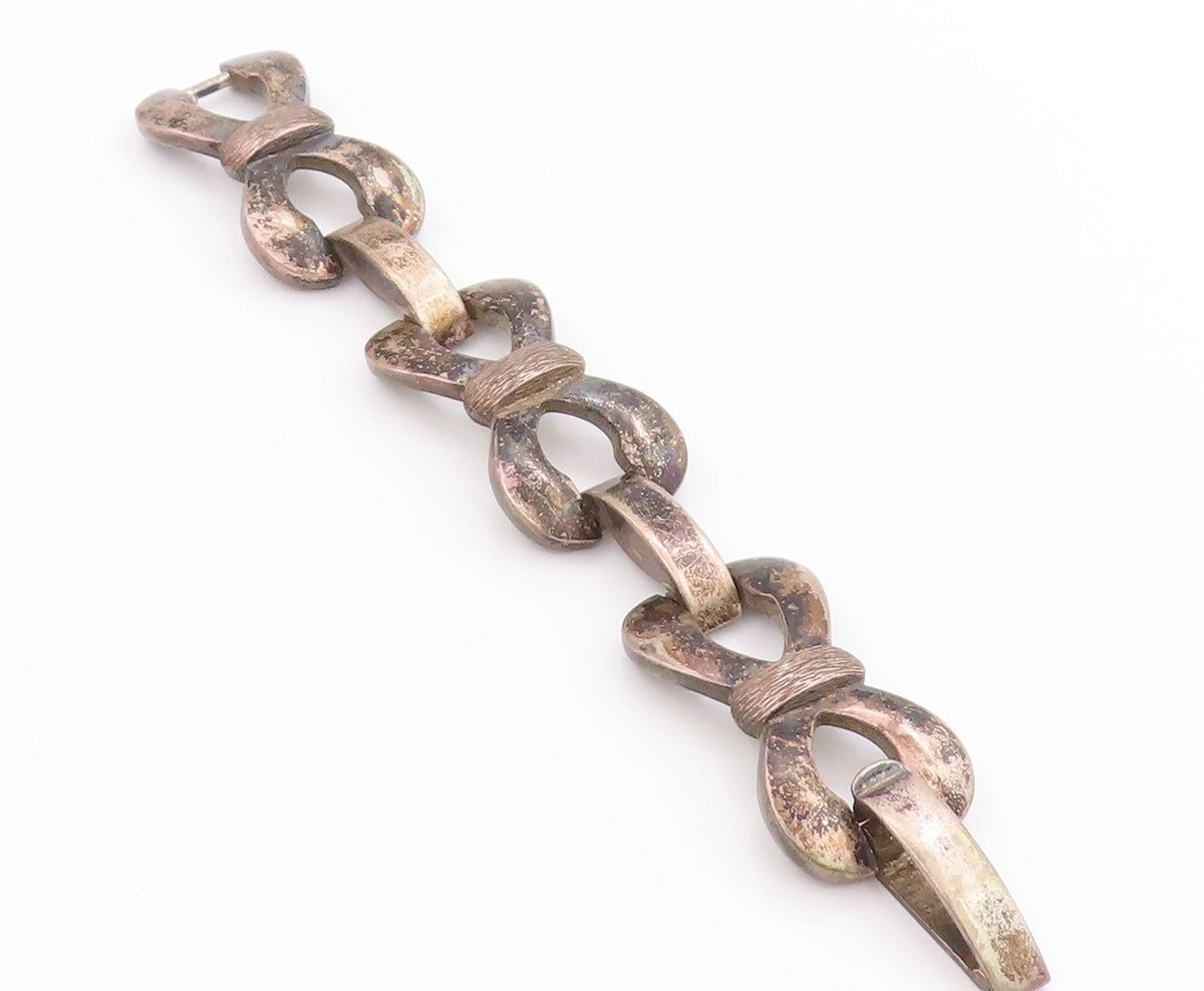925 Sterling Silver Vintage Bracelet ARGENTINA Interlinked Ribbon Bow  BT11366
