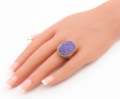 925 Sterling Silver Vintage Ring Gold Plated Drusy Quartz Band  Sz 10  RG36946