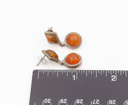 925 Sterling Silver Vintage Earrings Cabochon Amber Geometric Drop  EG13865