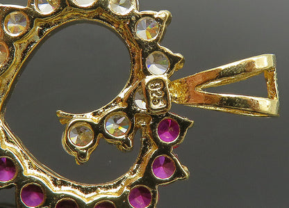 925 Silver  Vintage Cubic Zirconia & Pink Topaz Love Heart Pendant  PT18068