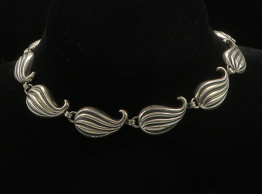 JEWELART 925 Sterling Silver  Vintage Swirl Floral Leaf Chain Necklace  NE2610