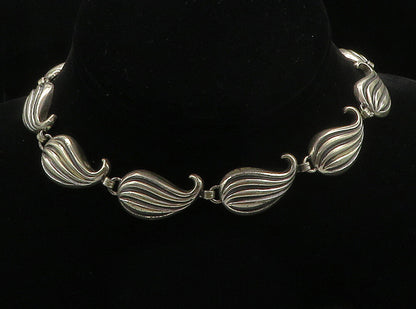 JEWELART 925 Sterling Silver  Vintage Swirl Floral Leaf Chain Necklace  NE2610