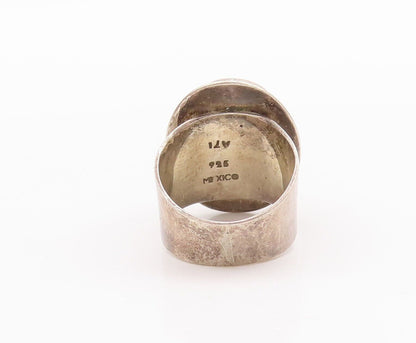 925 Sterling Silver Vintage Ring MEXICO Oval Solid Large Onyx  Sz 8  RG28614
