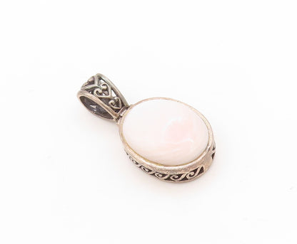 925 Sterling Silver Vintage Pendant Swirly Carved Oval Gemstone  PT23654