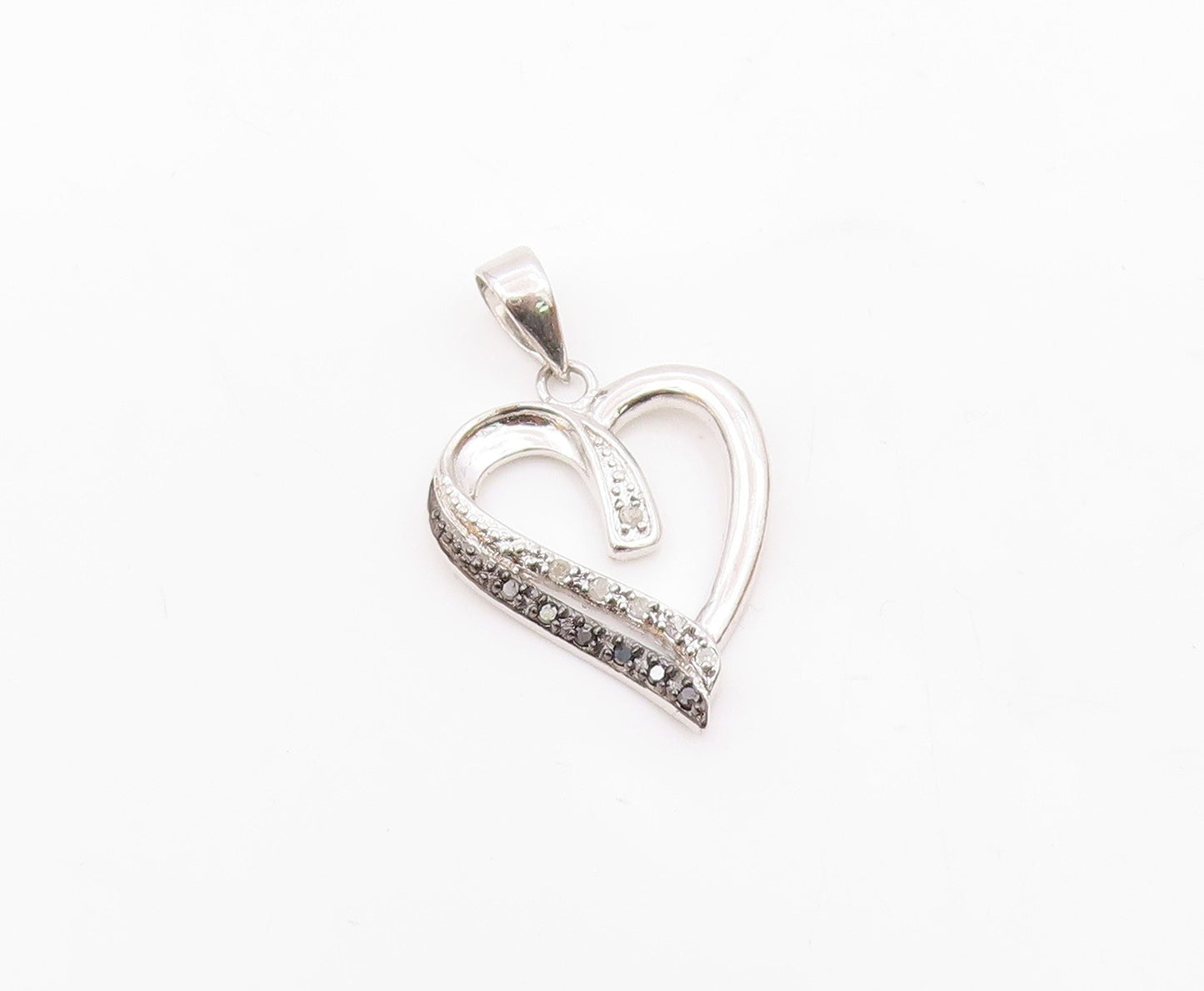 925 Sterling Silver  Genuine Black & White Diamonds Love Heart Pendant PT11507