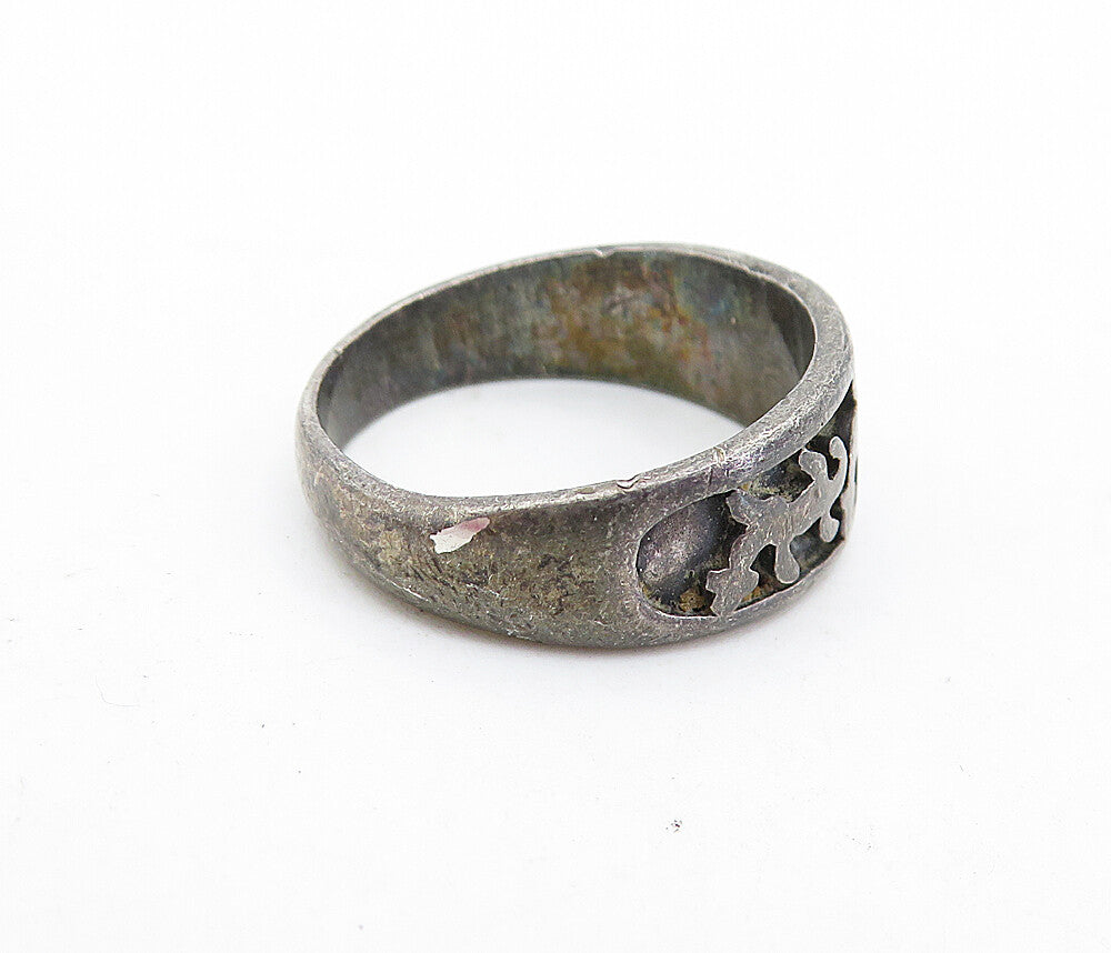 925 Sterling Silver  Vintage Antique Oxidized Lizards Band Ring Sz 7.5  RG7015