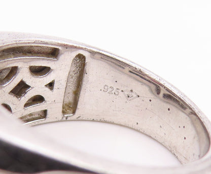 925 Sterling Silver Vintage Ring Cushion Cut CZ Two Tone Band  Sz 10.5  RG34377