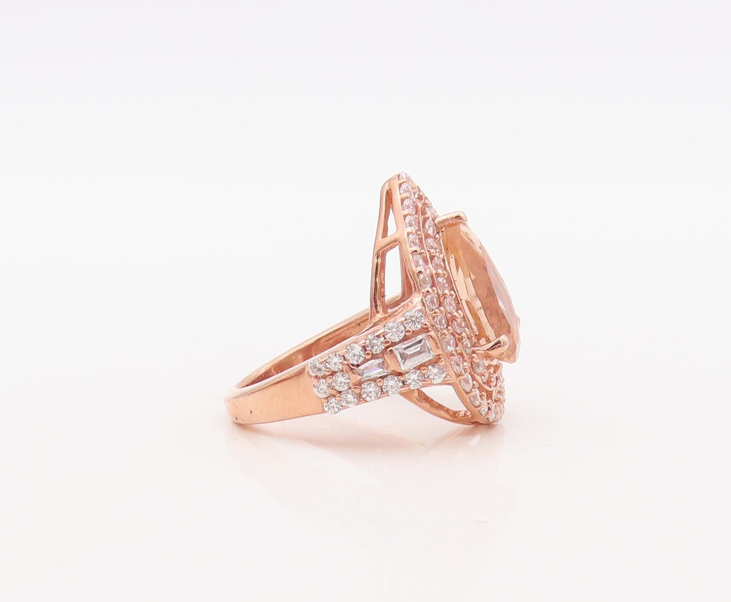 925 Sterling Silver Vintage Ring Rose Gold Plated Morganite & CZ Sz 6  RG30637