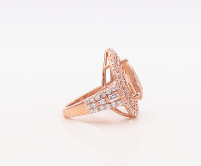 925 Sterling Silver Vintage Ring Rose Gold Plated Morganite & CZ Sz 6  RG30637