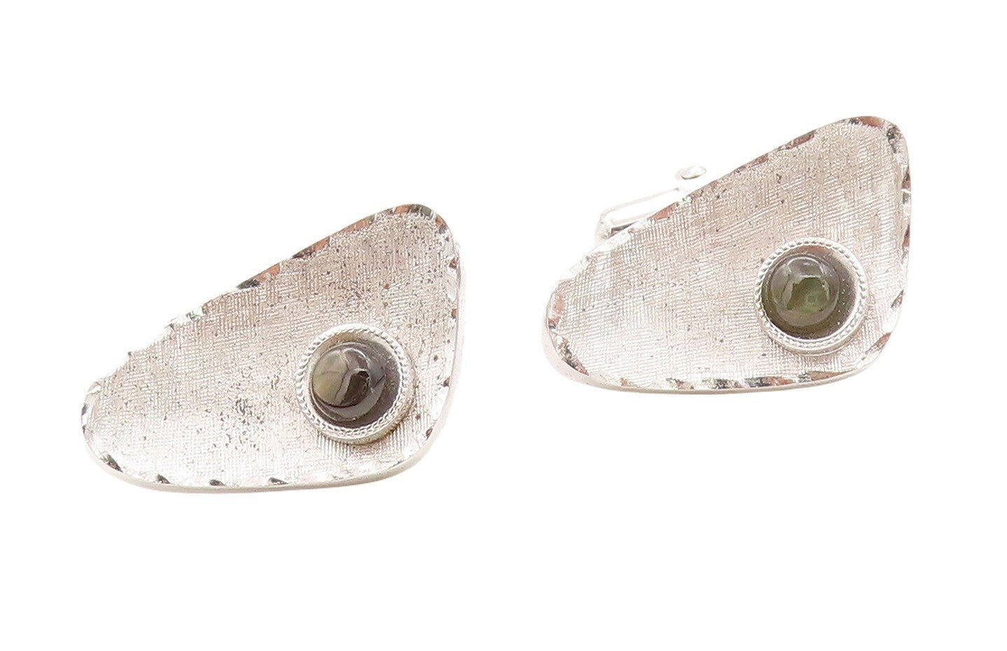 925 Sterling Silver Vintage Cuff Links Designer Triangular Cut Cat's Eye  TR3795