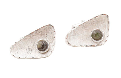 925 Sterling Silver Vintage Cuff Links Designer Triangular Cut Cat's Eye  TR3795