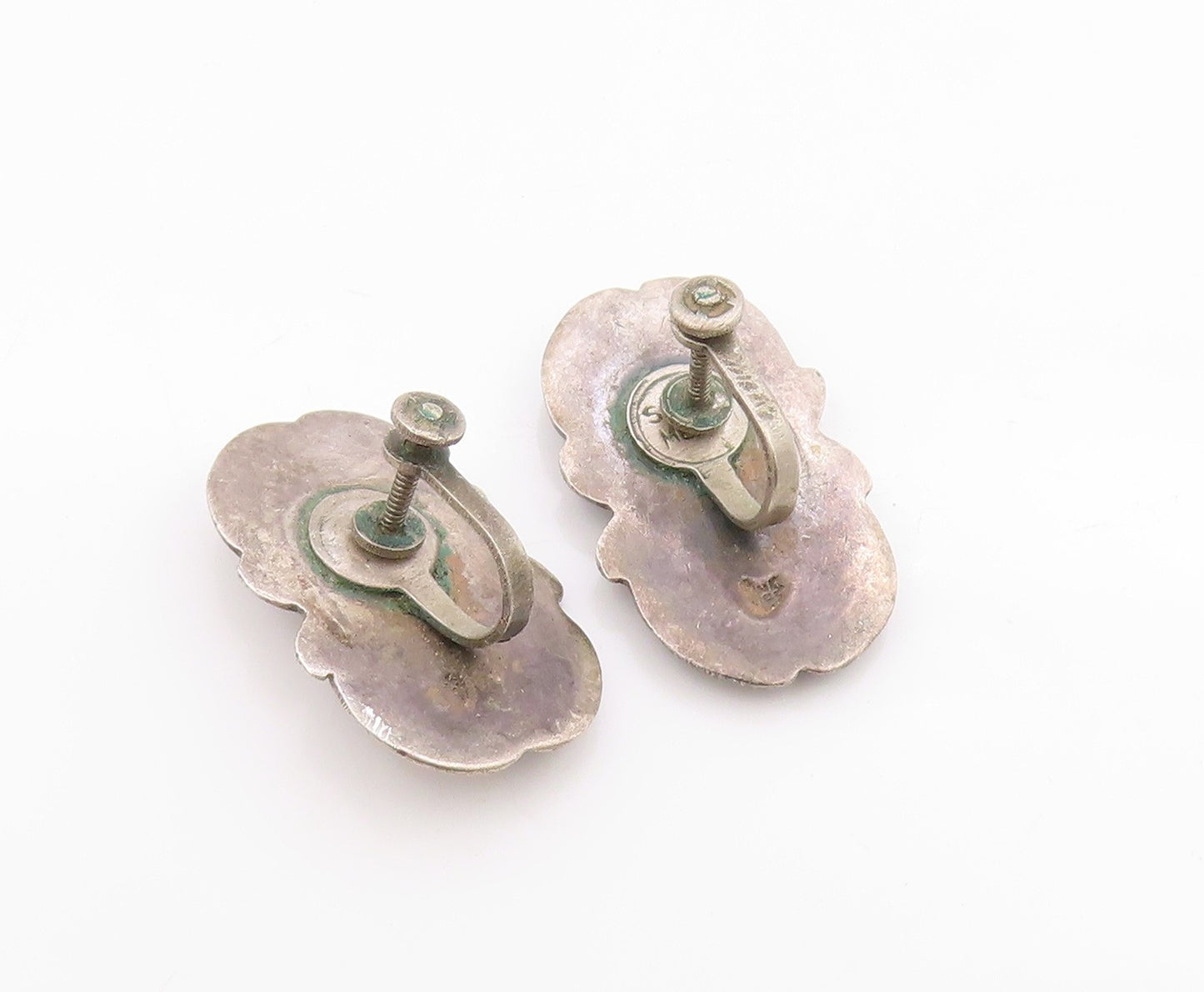 925 Sterling Silver Vintage Earrings Antique Etched Coffee Bean Design  EG13686