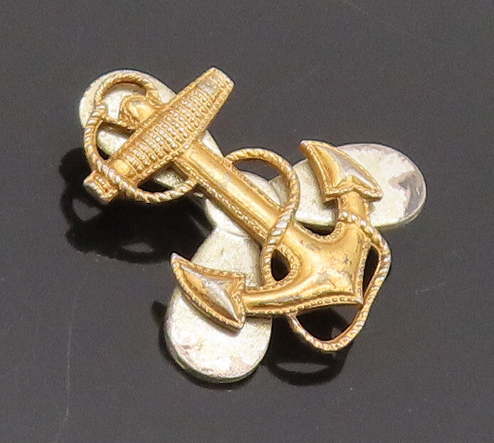925 Sterling Silver Vintage Brooch Pin US Military Gold Plated Anchor  BP10602