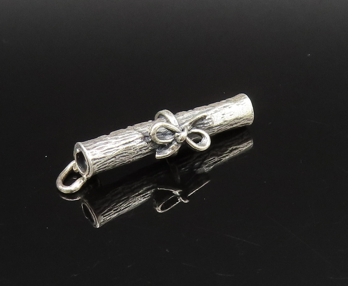 925 Sterling Silver  Vintage Bow Tied Rolled Diploma Pendant  PT21209
