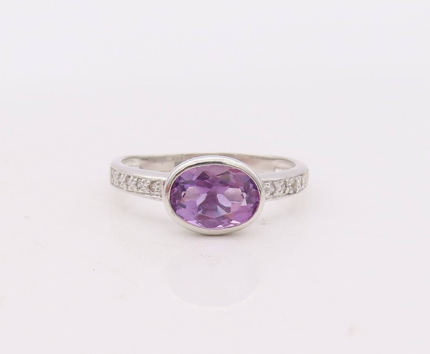 925 Sterling Silver Vintage Ring Stackable Diamonds & Gemstone  Sz 7.5  RG29903
