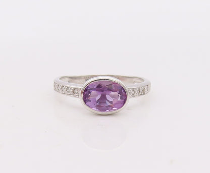 925 Sterling Silver Vintage Ring Stackable Diamonds & Gemstone  Sz 7.5  RG29903
