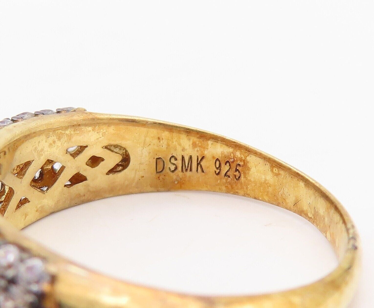 925 Sterling Silver Vintage Ring Gold Plated Topaz Inlay  Sz 7  RG30018