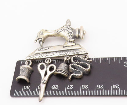 925 Sterling Silver Vintage Brooch Sewing Machine With Dangling Charms  BP11686