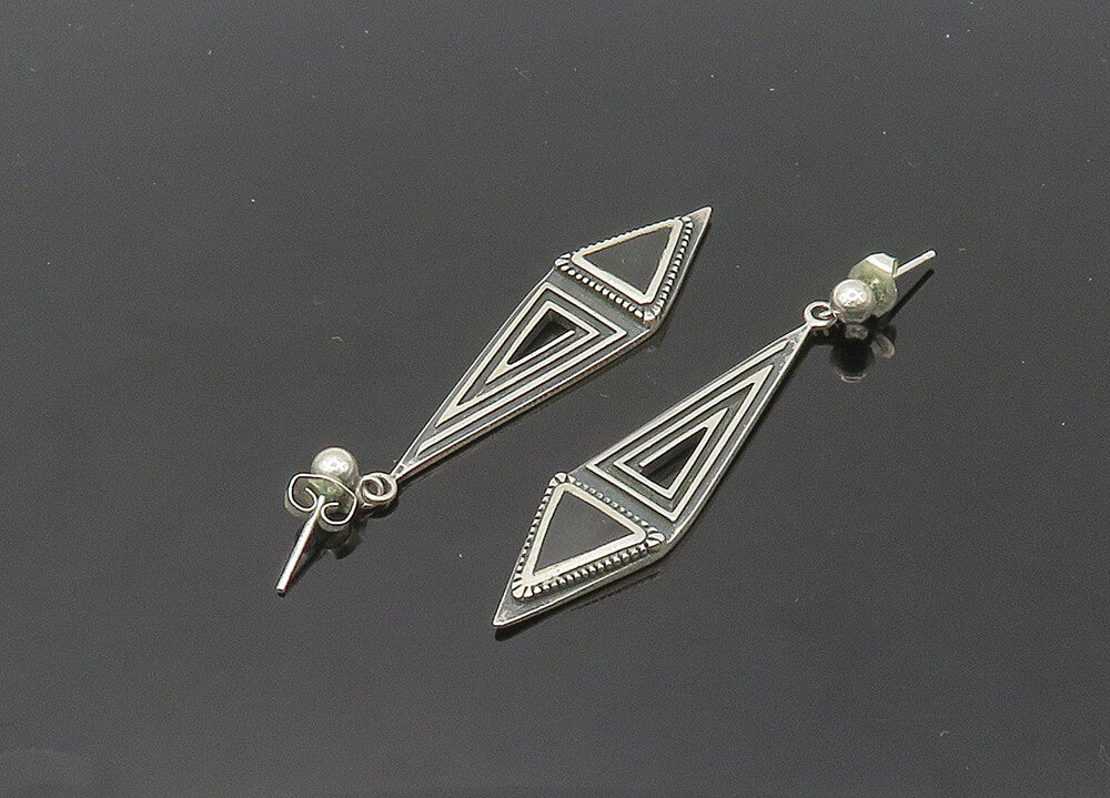 CAROLYN POLLACK 925 Silver  Vintage Black Onyx Oxidized Drop Earrings  EG10453