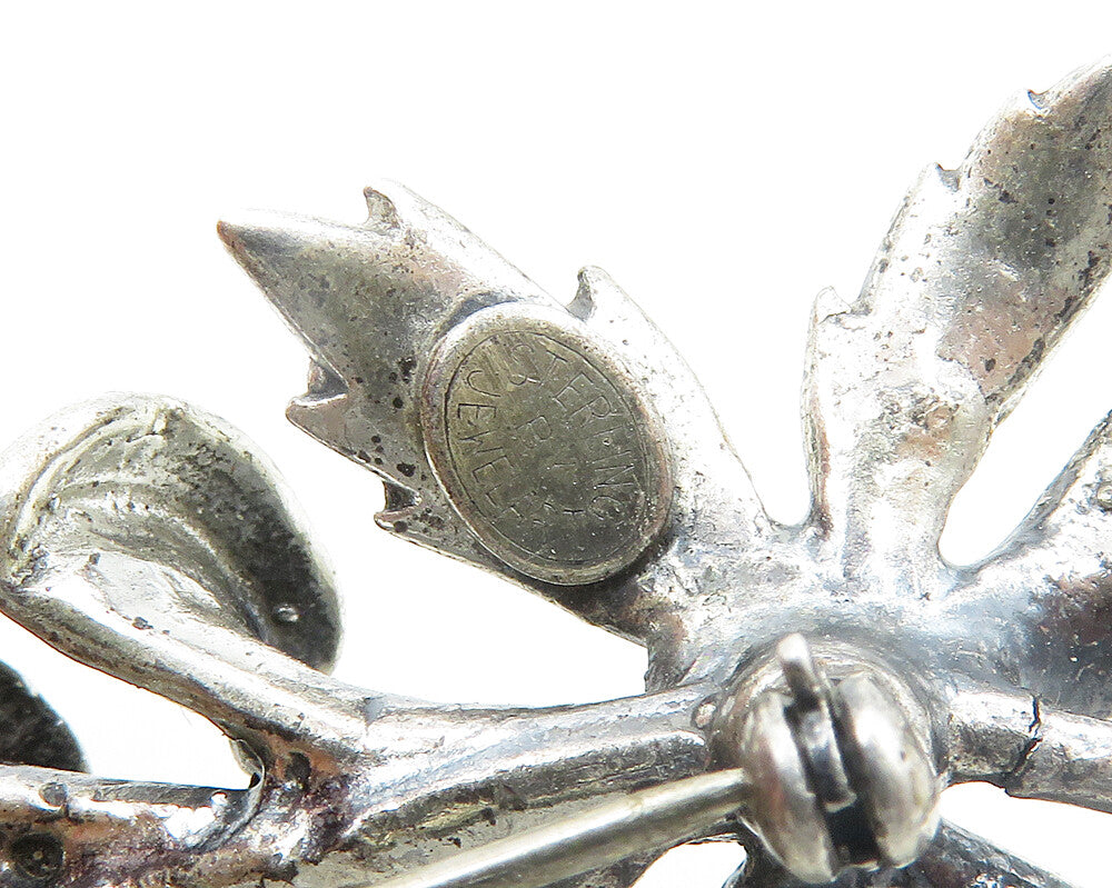 JEWEL ART 925 Sterling Silver  Vintage Antique Shiny Floral Brooch Pin  BP7582