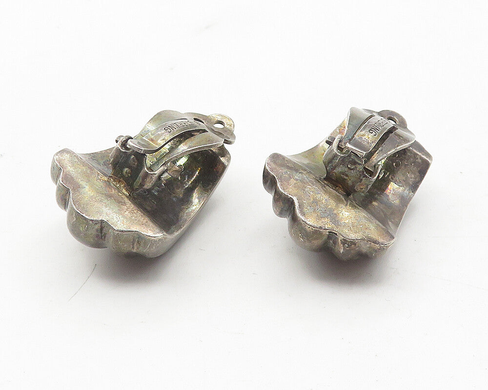 925 Sterling Silver  Vintage Dark Tone Curved Non Pierce Earrings  EG6071