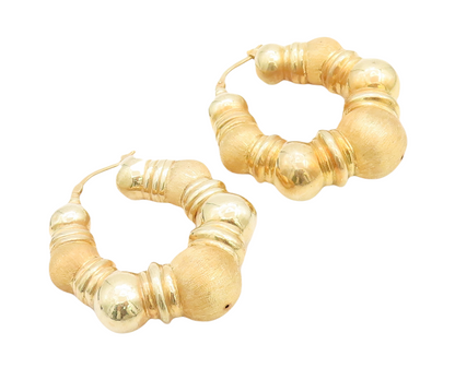 925 Sterling Silver Vintage Earrings Gold Plated Antique Carved Hoops  EG13220