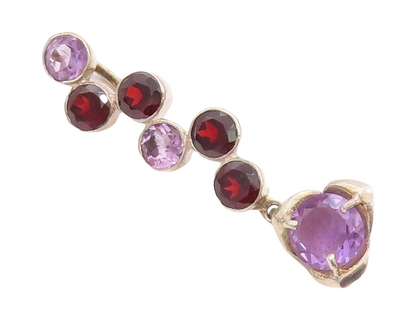 925 Sterling Silver Vintage Pendant Designer Amethyst & Garnet Drop   PT23348