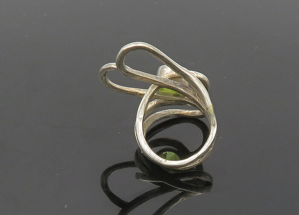 925 Sterling Silver   Vintage Peridot Love Hearts Bypass Ring Sz 5.5  RG20168