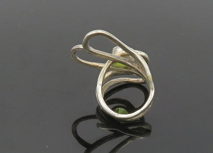 925 Sterling Silver   Vintage Peridot Love Hearts Bypass Ring Sz 5.5  RG20168