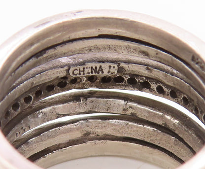 925 Sterling Silver Vintage Ring Round CZ Multi Row Wide Band  Sz 7.5  RG34431