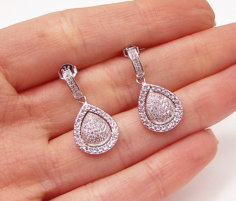 925 Sterling Silver  White Cubic Zirconia Tear Drop Stud Earrings  EG1442