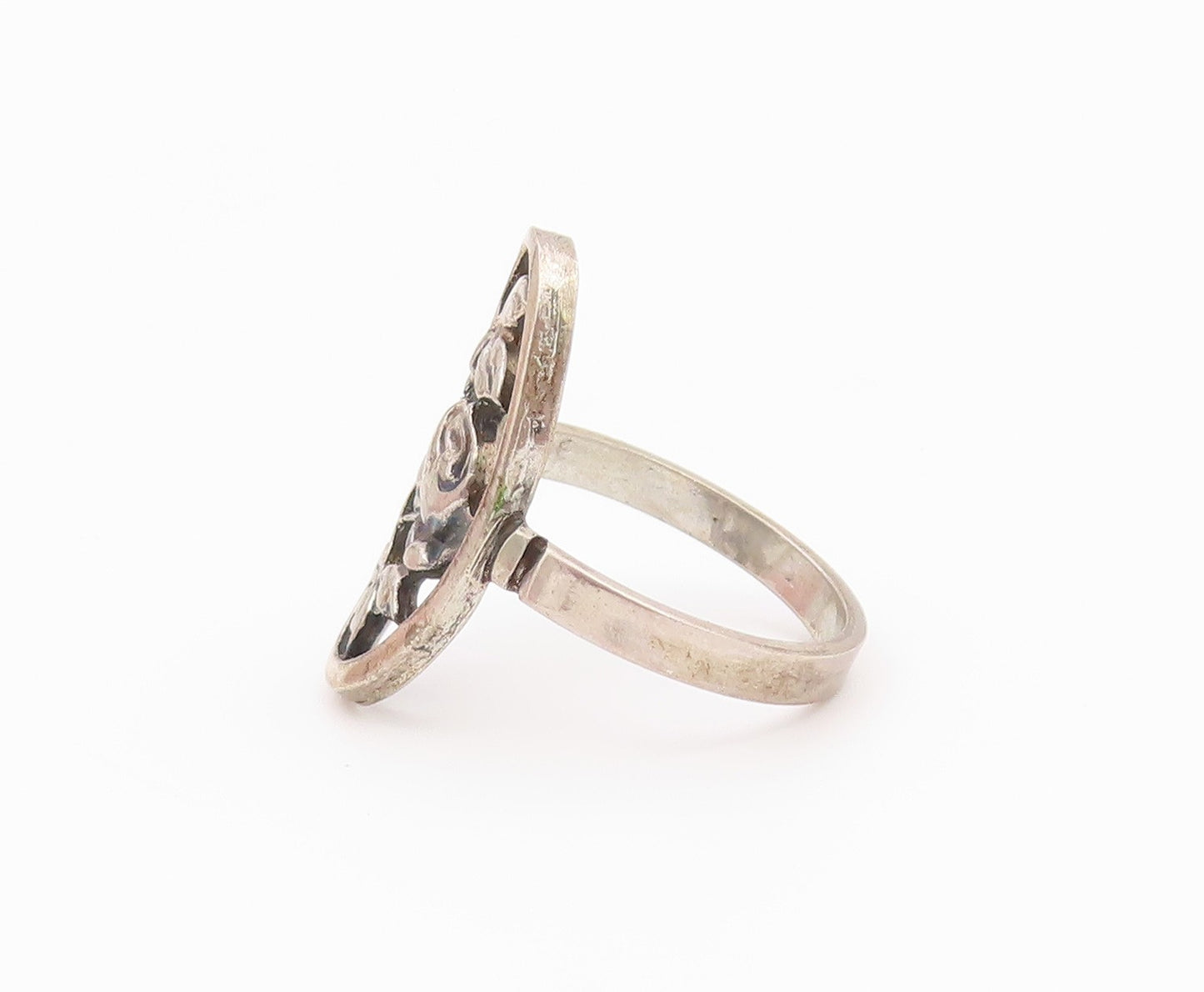 925 Sterling Silver Vintage Ring Classic Floral Rose Openwork Band Sz 7 RG36535