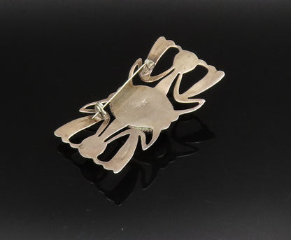 MEXICO 925 Silver  Vintage Carved Face Black Onyx Open Wings Brooch Pin BP9991
