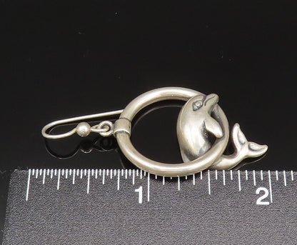 KABANA 925 Silver  Vintage Dolphin Jumping Circle Dangle Earrings  EG11898