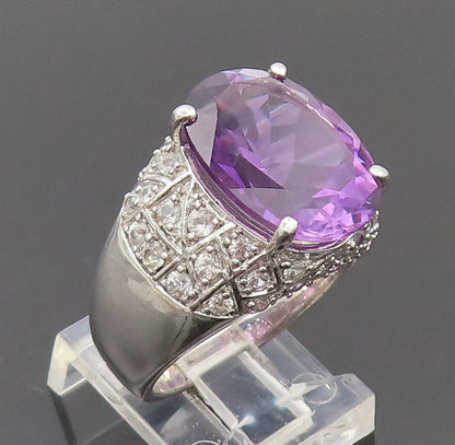 925 Sterling Silver Vintage Ring Oval Amethyst & Topaz Beaded Neck Sz 8 RG27572