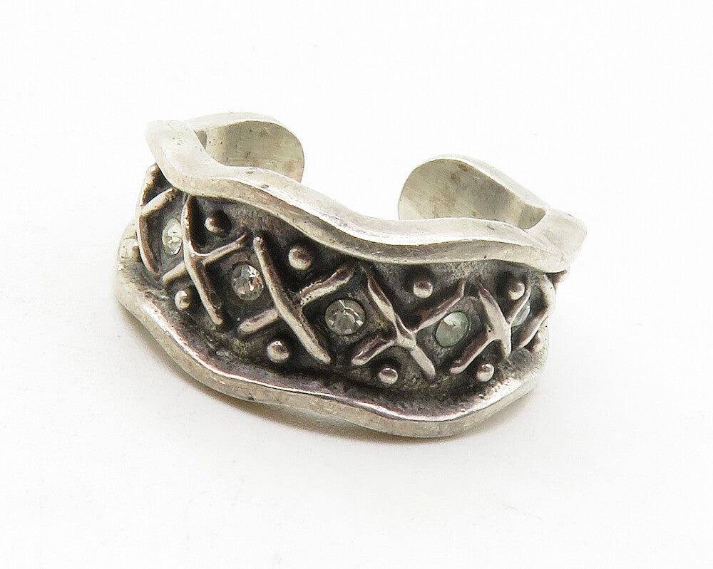 WARNER BROTHERS 925 Silver  Vintage Topaz X Pattern Band Ring Sz 7  RG13700